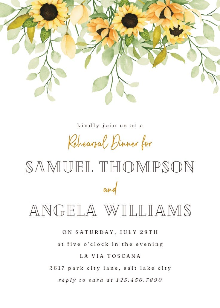 Soft pastel sunflower - rehearsal dinner party invitation